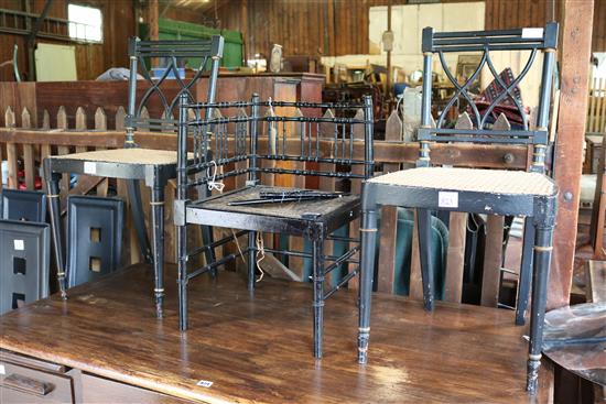 Pair of early 19th century ebonised and gilt decorated beech cane seated chairs